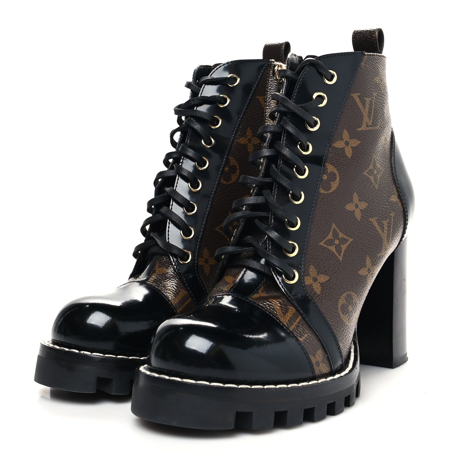 Louis Vuitton Patent Calfskin Monogram Star Trail Ankle Boots 38.5 Black 3 of 7