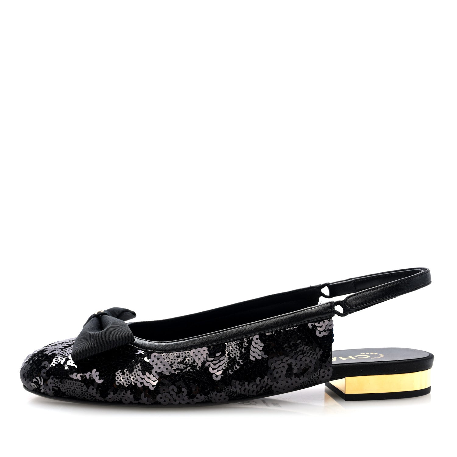 Chanel Sequin Lambskin Bow CC Slingbacks 38.5 Black 1 of 6
