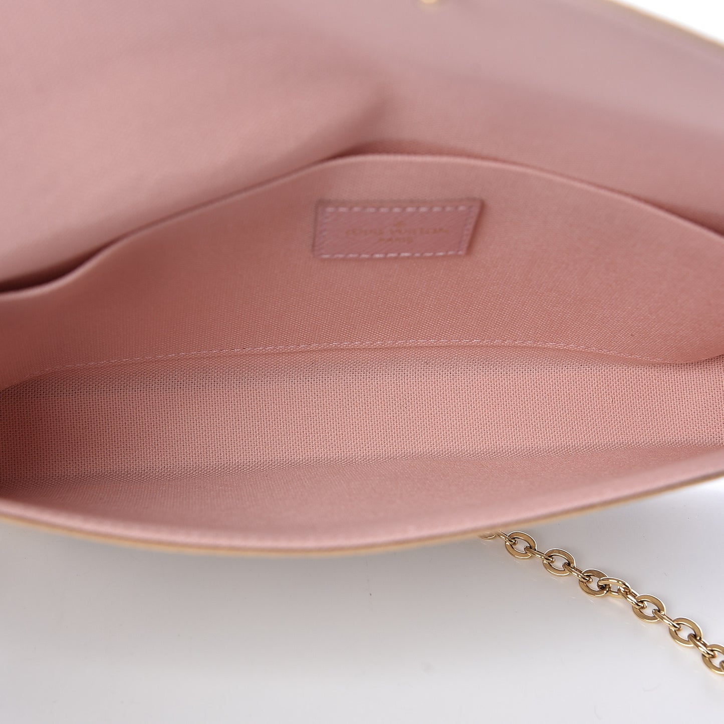 Damier Azur Pochette Felicie Chain Wallet Rose Ballerine