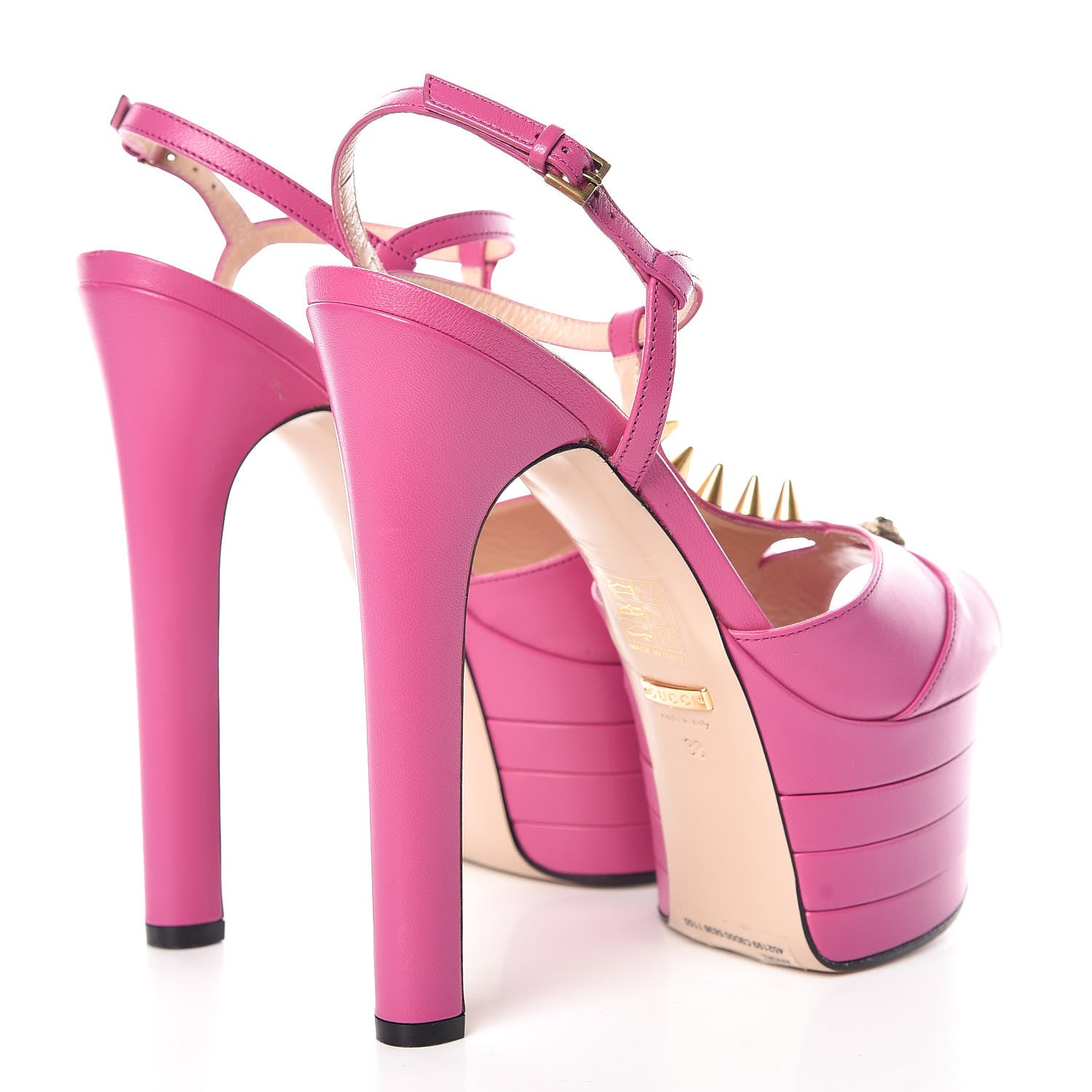 Gucci Malaga Kid Angel T-Strap Platform High Heel Sandals 38 Rododendro 4 of 8