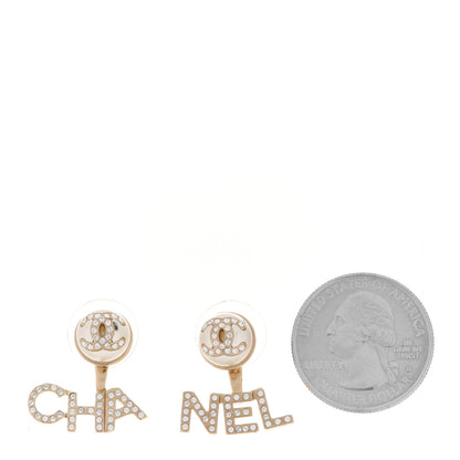 Chanel Pearl Crystal Logo Earrings Gold Pearly White 2 of 5