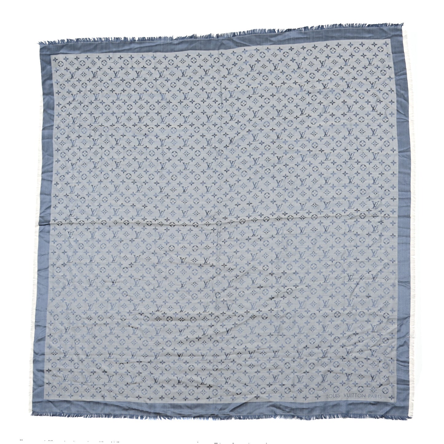 Silk Wool Monogram Denim Shawl Light Blue