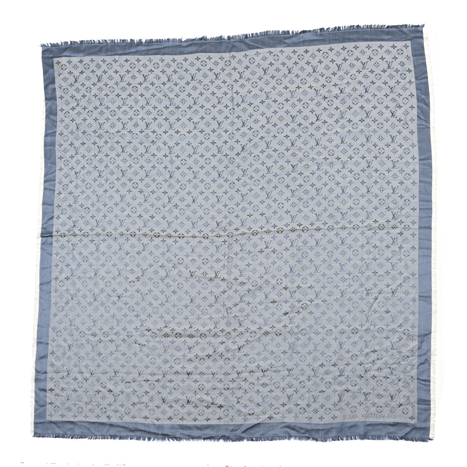 Louis Vuitton Silk Wool Monogram Denim Shawl Light Blue 1 of 3