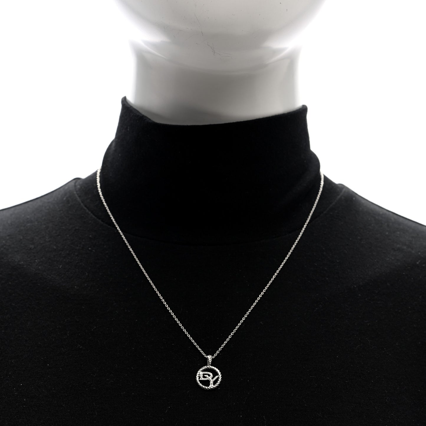 18K White Gold Diamond DY Logo Necklace