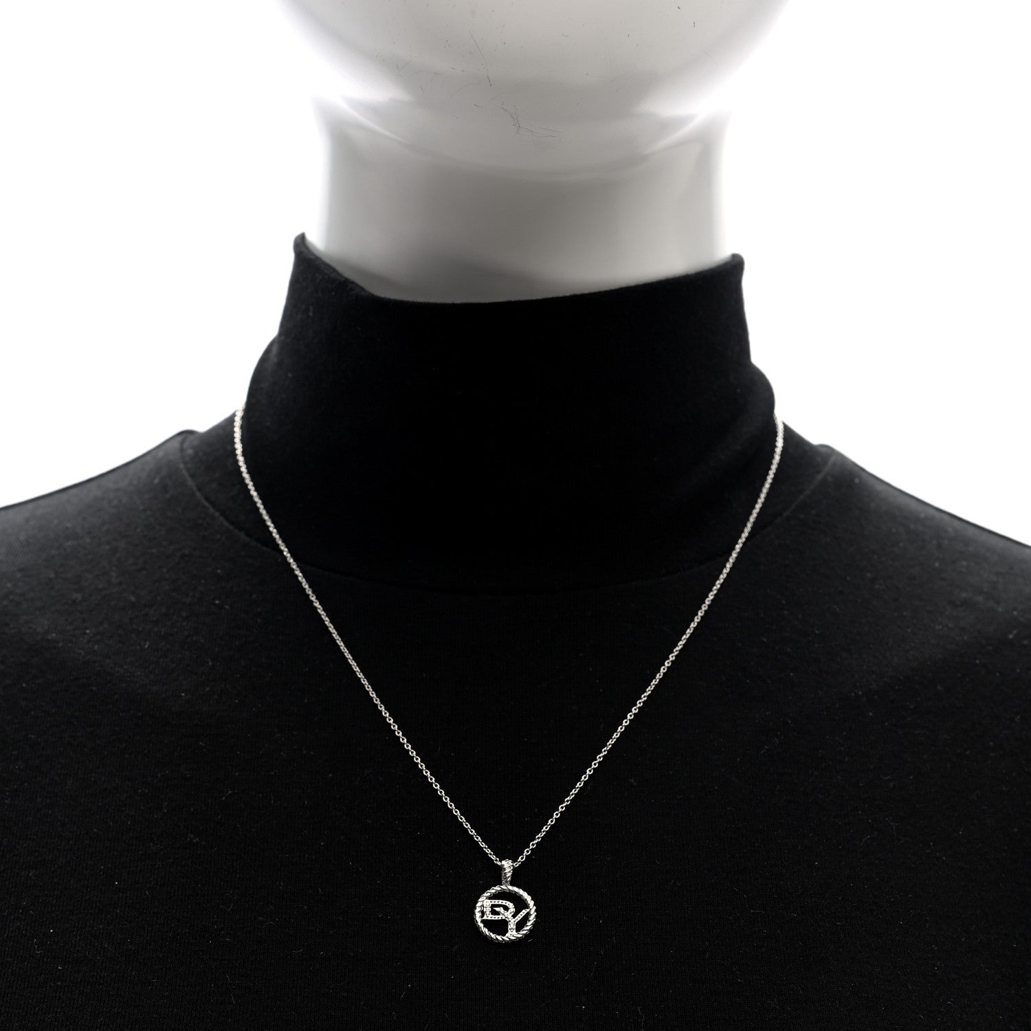 David Yurman 18K White Gold Diamond DY Logo Necklace 2 of 4