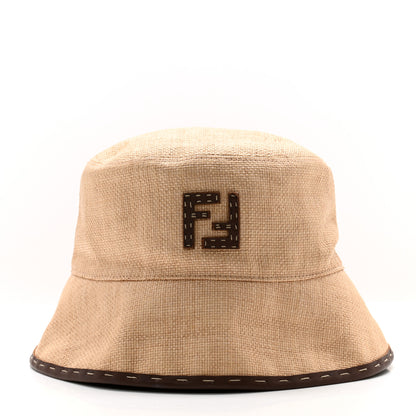 Fendi Cotton Woven Sheepskin FF Patch Bucket Hat S Naturale 3 of 9