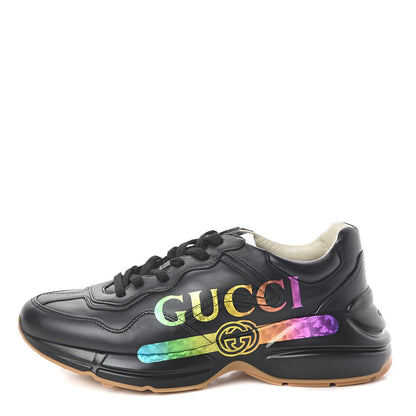 Gucci Calfskin Iridescent Logo Mens Rhyton Sneakers 7 Black 1 of 7