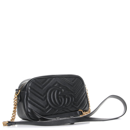 Gucci Calfskin Matelasse Small GG Marmont Chain Shoulder Bag Black 3 of 8