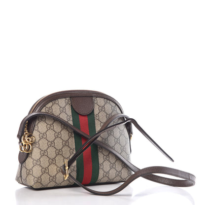 Gucci GG Supreme Monogram Textured Dollar Calfskin Web Small Ophidia Dome Shoulder Bag Beige Ebony New Acero 3 of 12