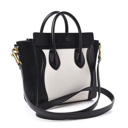 Celine Bullhide Calfskin Nubuck Bi-Color Nano Luggage Black White 3 of 9