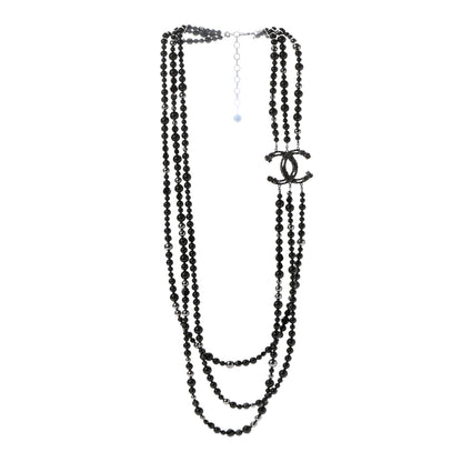 Chanel Pearl Crystal Long CC Necklace Black Black Grey 3 of 6