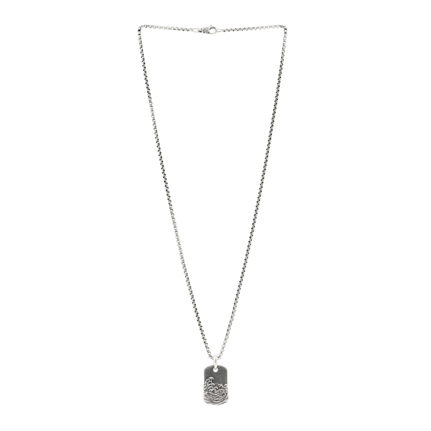 Sterling Silver Mens Wave Tag Pendant Necklace
