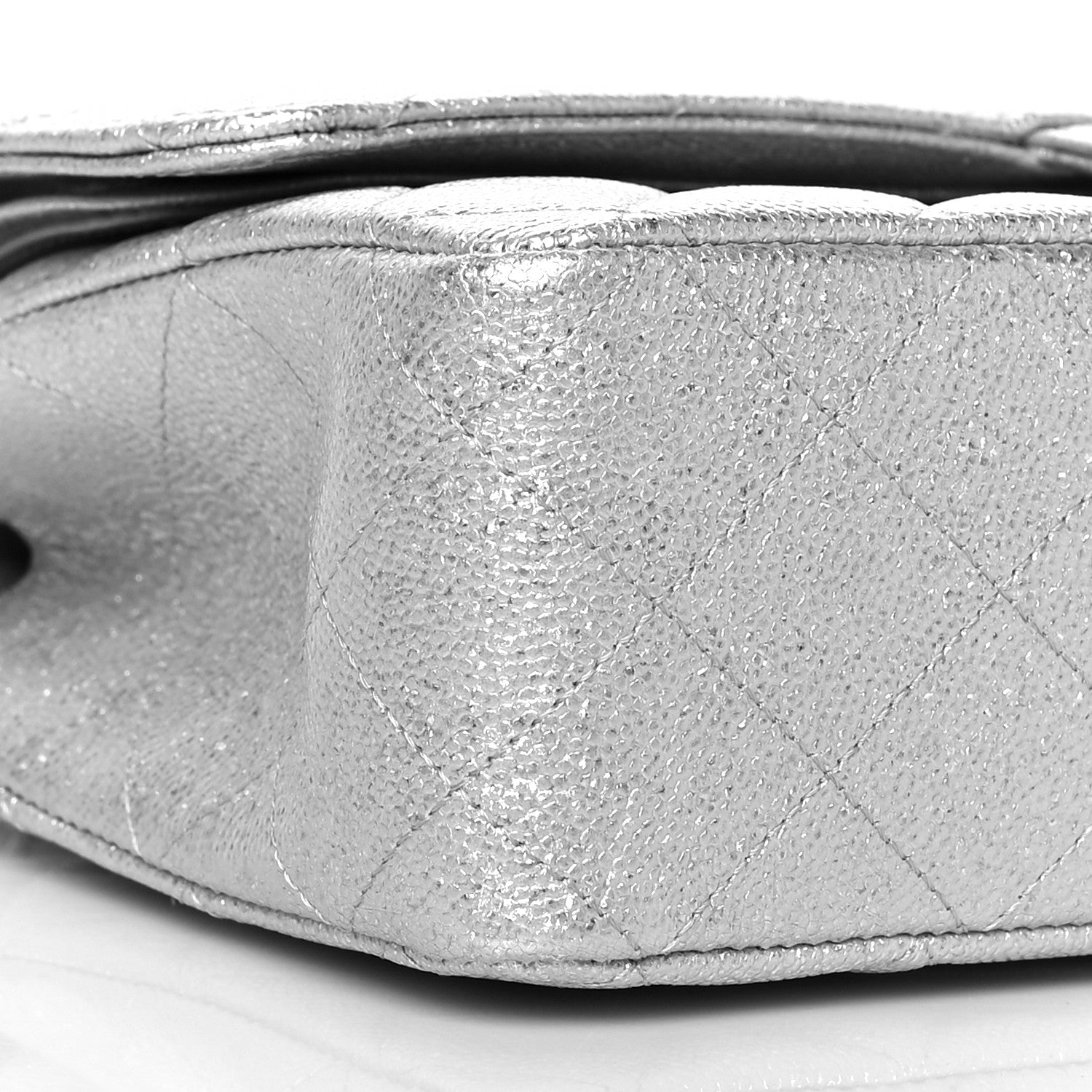 Chanel Glittered Metallic Caviar Quilted Medium Double Flap Silver 8 of 9