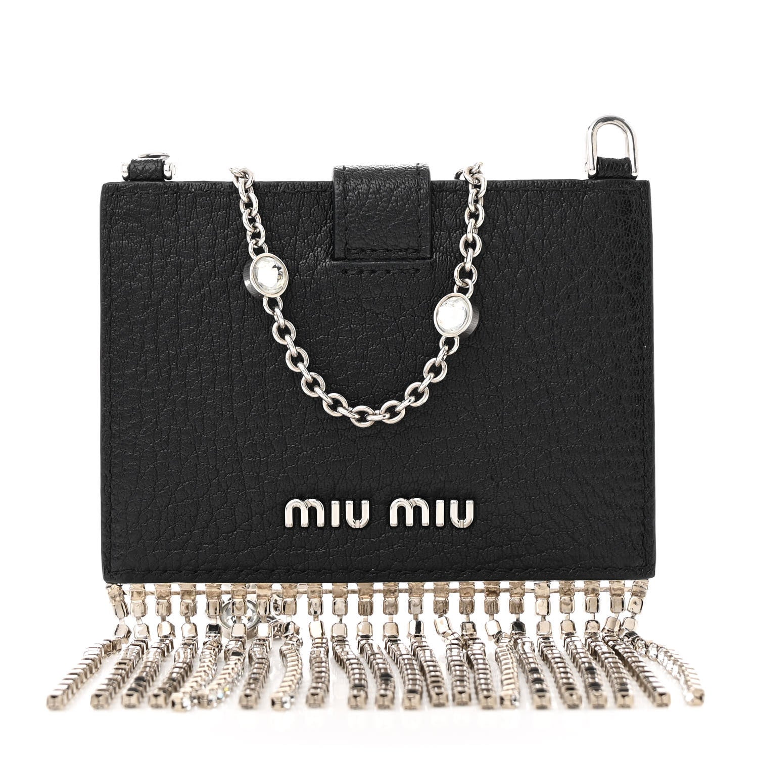 Miu Miu Goatskin Madras Crystal Card Holder Fringe Crossbody Black 1 of 10