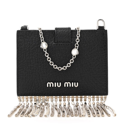 Miu Miu Goatskin Madras Crystal Card Holder Fringe Crossbody Black 1 of 10