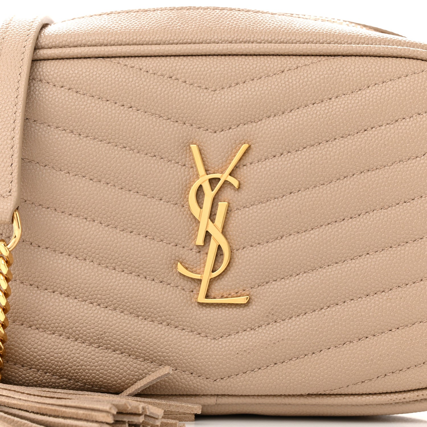 Saint Laurent Grain De Poudre Matelasse Monogram Mini Lou Camera Bag Dark Beige 8 of 12