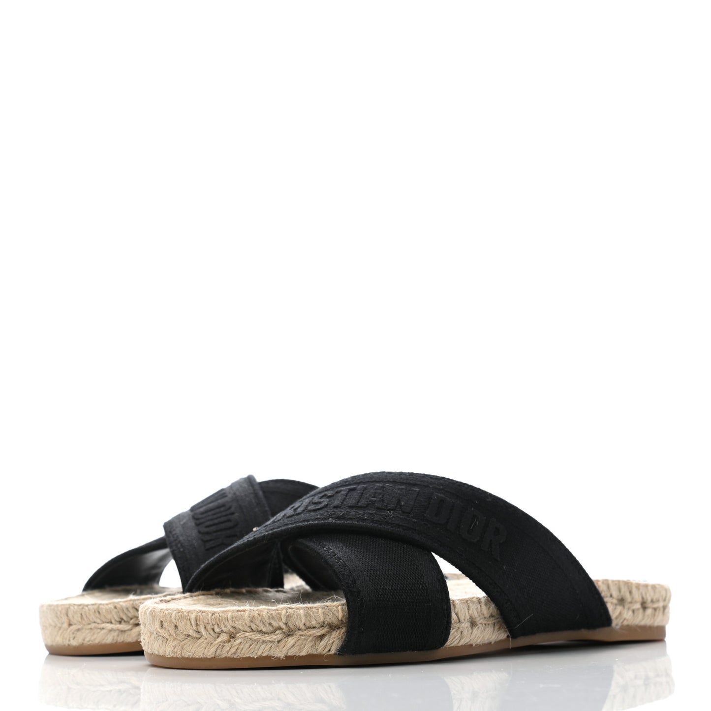 Canvas Embroidered Granville Espadrille Crisscross Flat Slide Sandals 36 Black