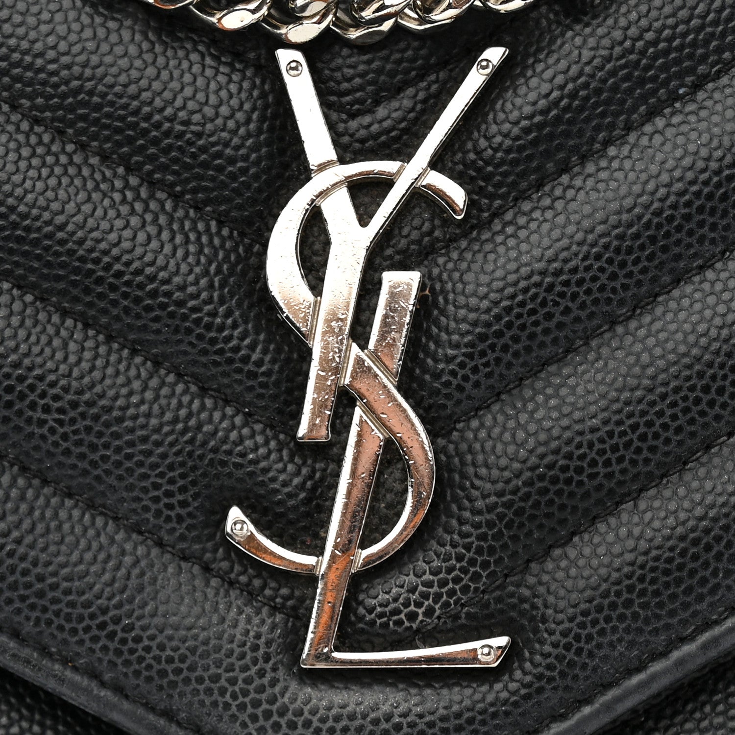 Saint Laurent Grain De Poudre Matelasse Chevron Monogram Chain Wallet Black 15 of 18