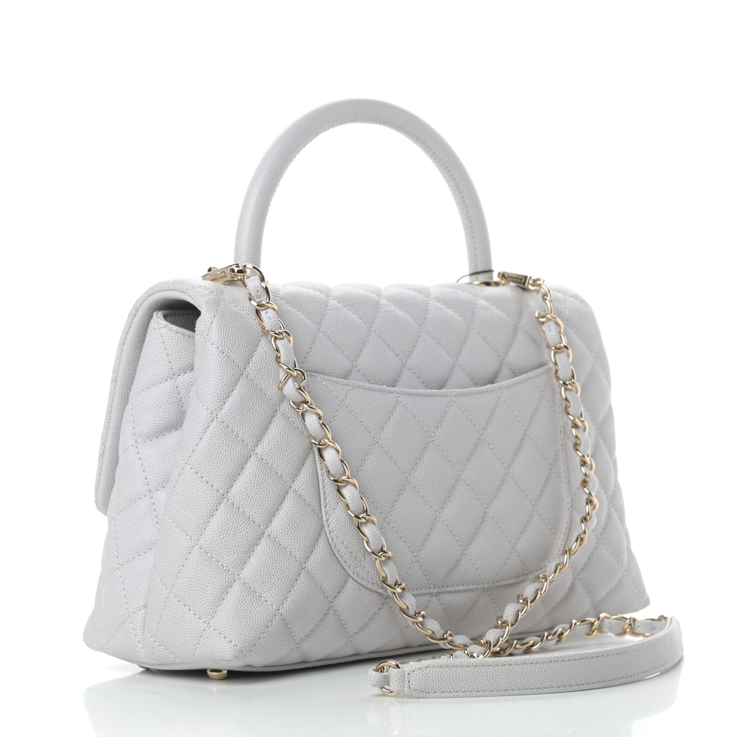 Caviar Quilted Small Coco Handle Flap Light Grey