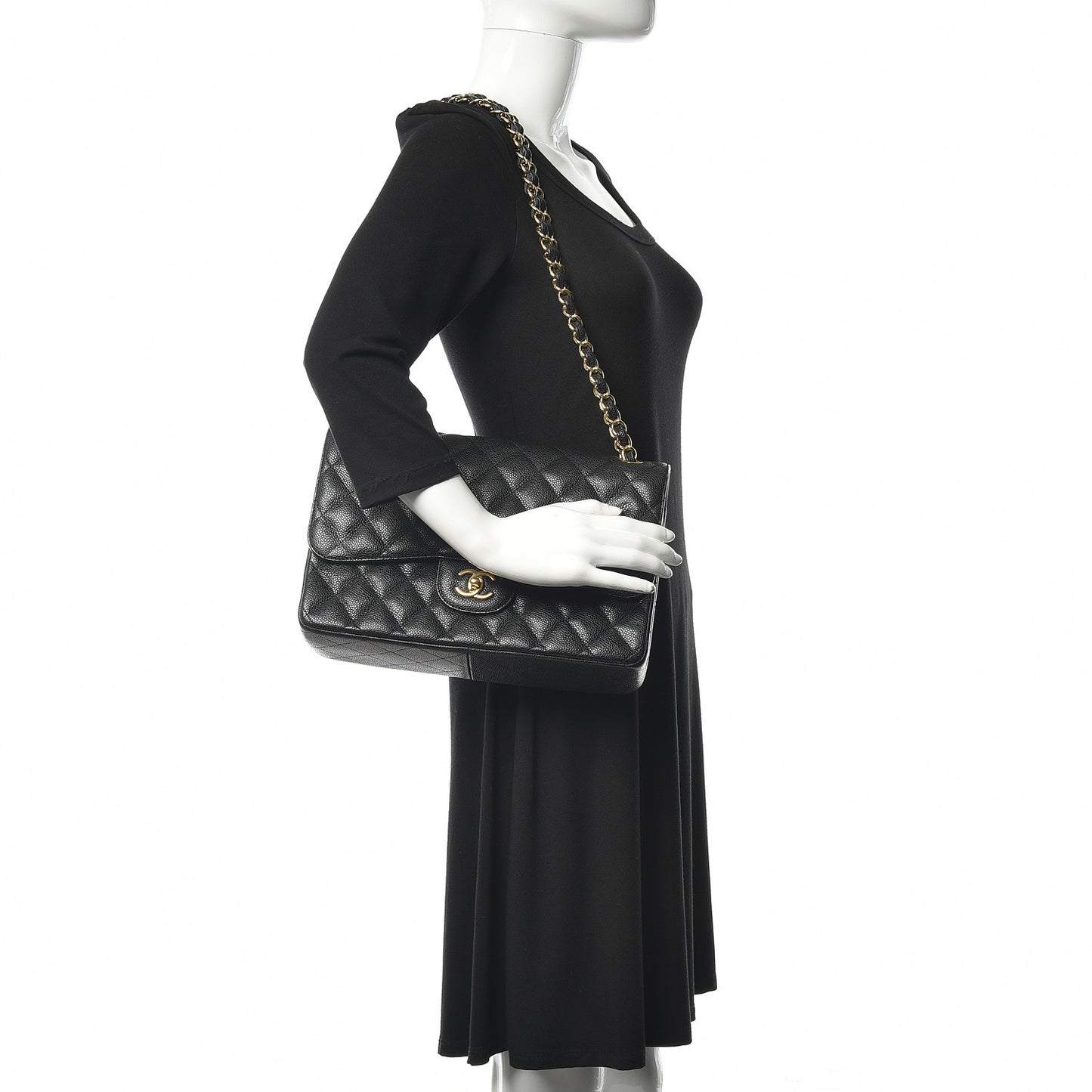 Caviar Quilted Jumbo Double Flap Black