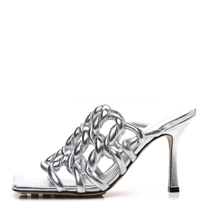 Bottega Veneta Reflection Weave Stretch Sandals 39 Silver 1 of 9