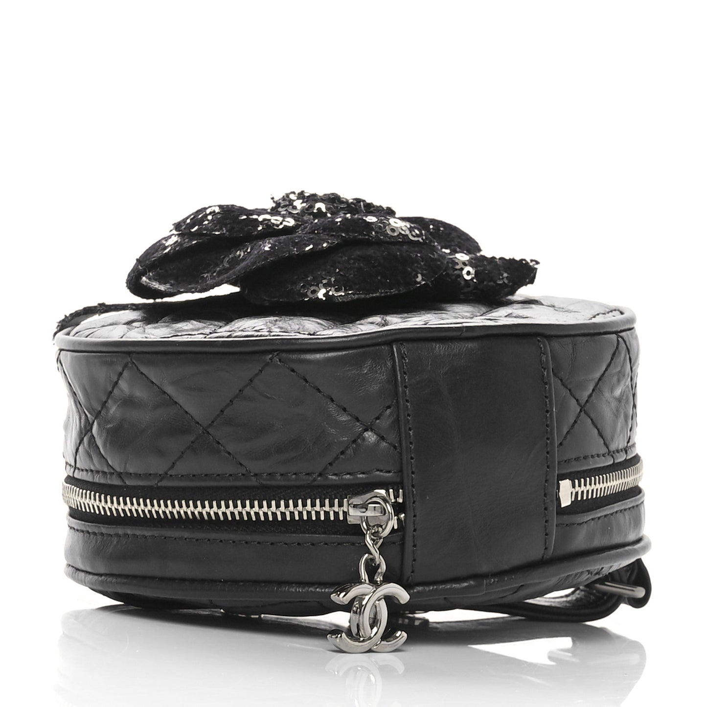 Aged Calfskin Sequin Quilted Camelia Clutch Black