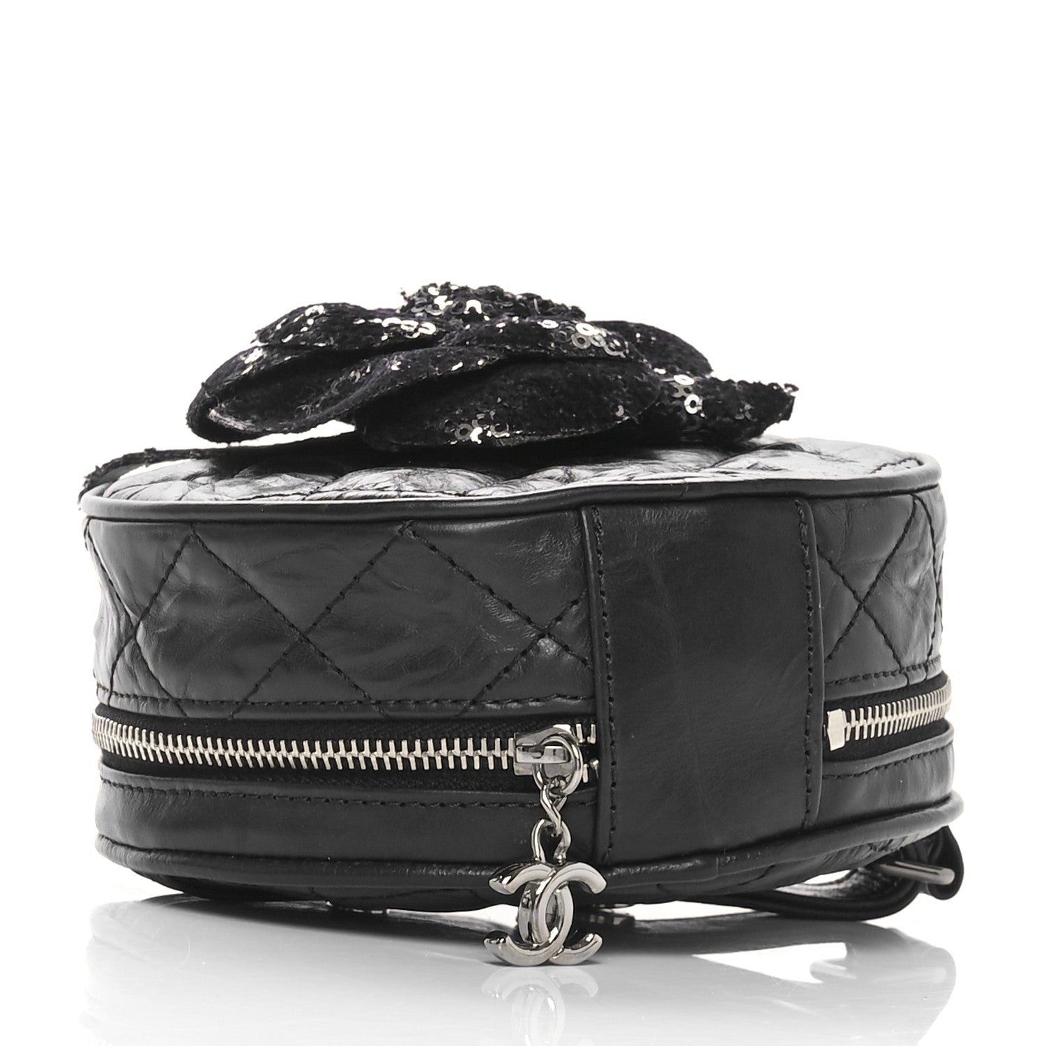 Chanel Aged Calfskin Sequin Quilted Camelia Clutch Black 4 of 11