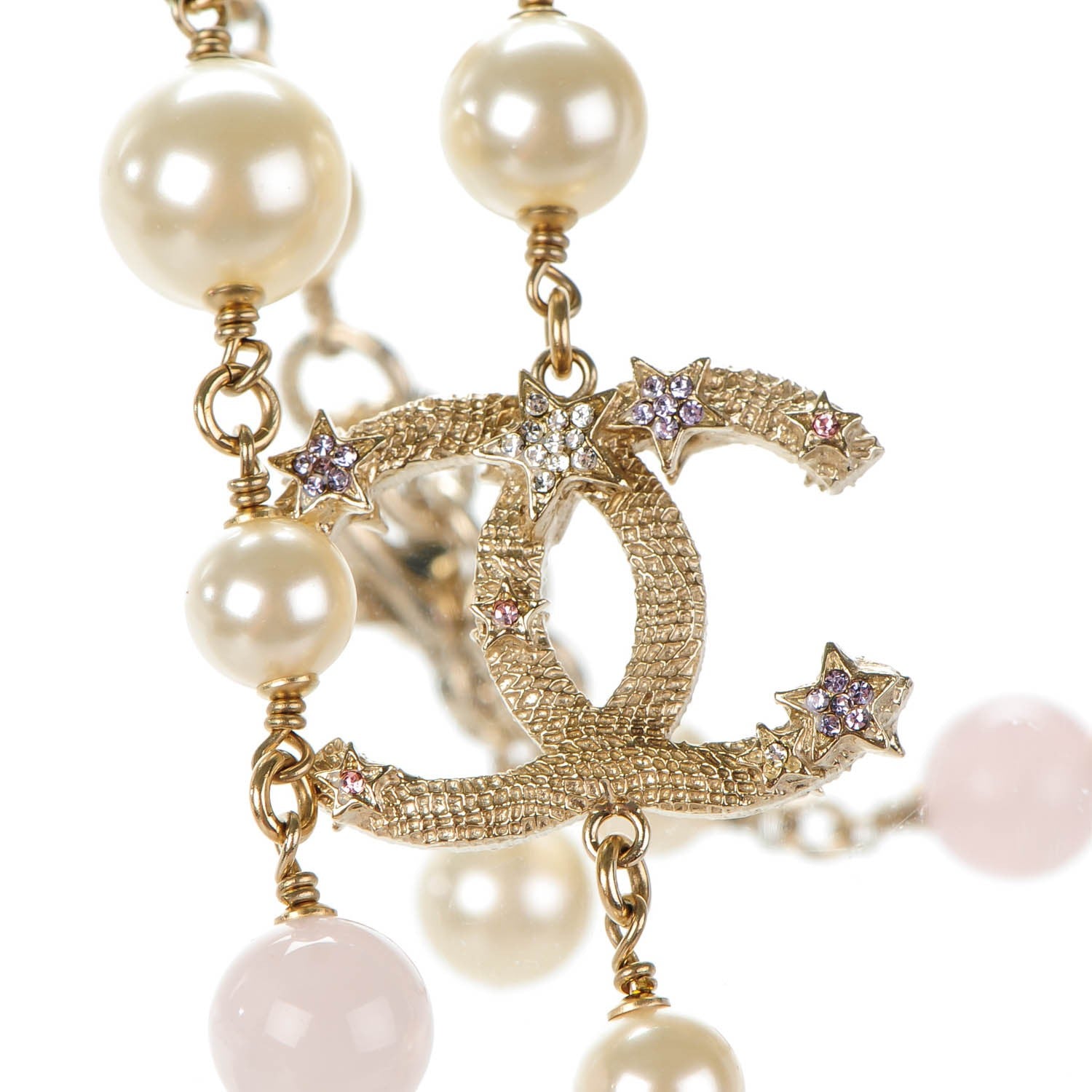 Chanel Pearl Beaded Crystal Star CC Long Necklace Purple Gold 3 of 7