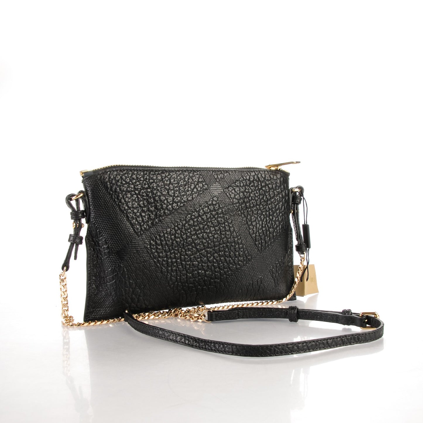 Signature Grain Calfskin Check Embossed Peyton Crossbody Clutch Bag Black