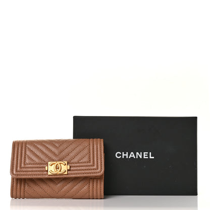 Chanel Caviar Chevron Quilted Boy Card Holder Dark Beige 11 of 11