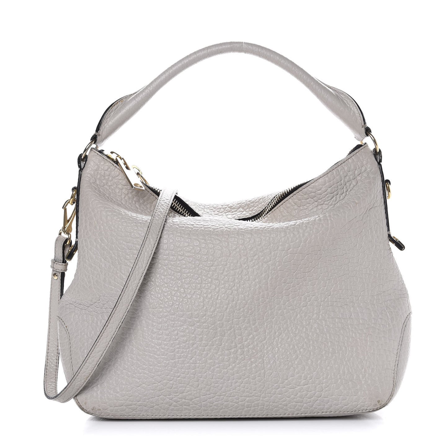 Signature Grain Calfskin Medium Hobo Pale Grey