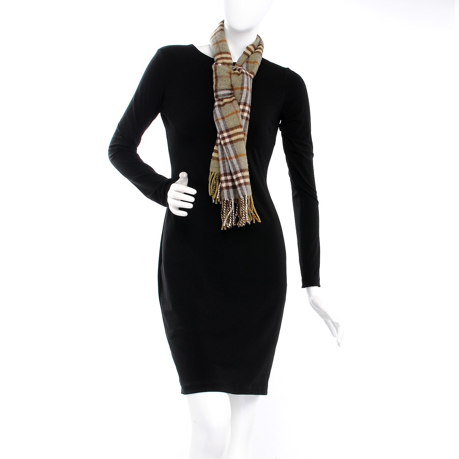 Burberry Cashmere Nova Check Fringe Scarf Green 2 of 4