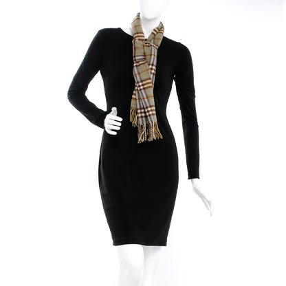 Burberry Cashmere Nova Check Fringe Scarf Green 2 of 4