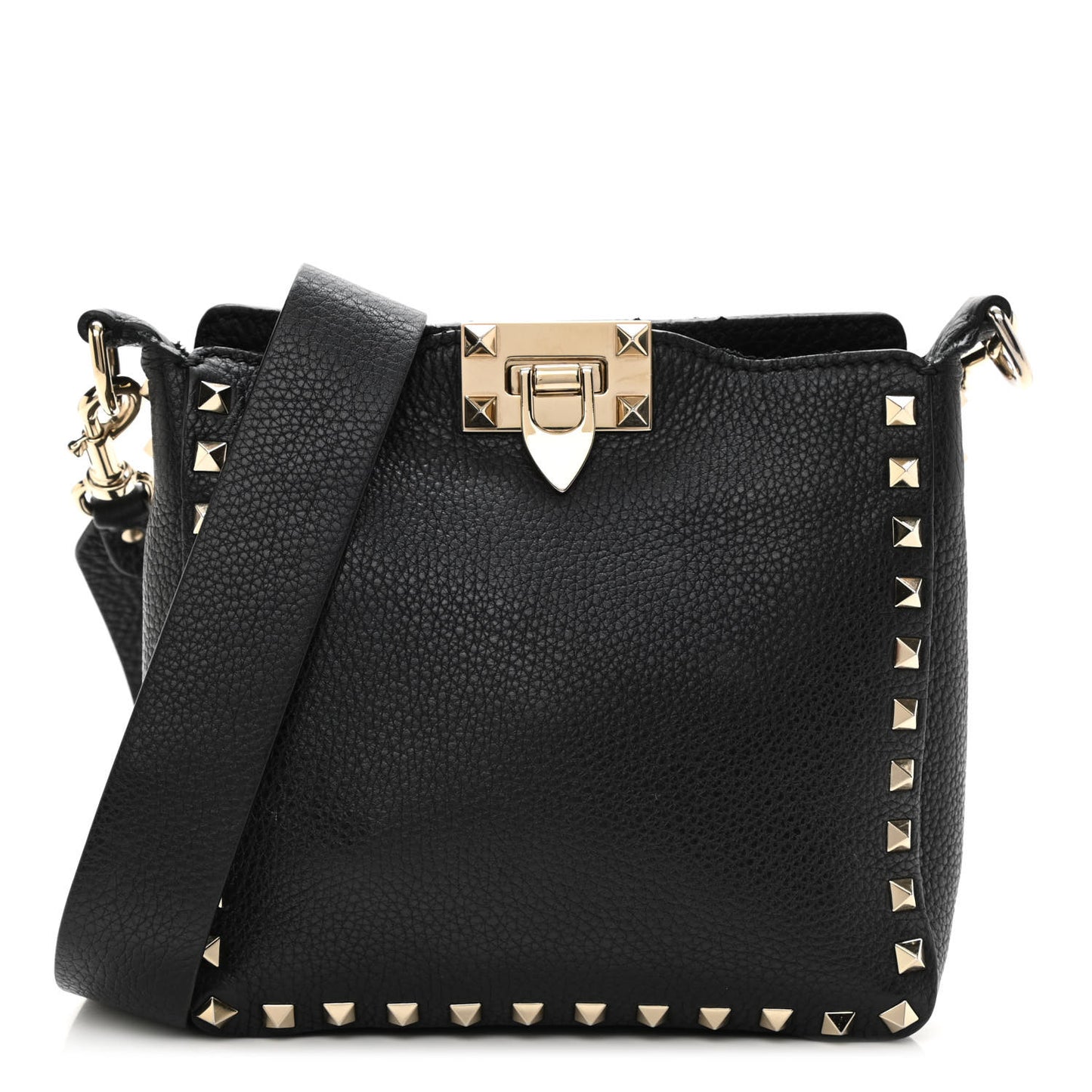 Pebbled Calfskin Mini Rockstud Flip-Lock Messenger Bag Black