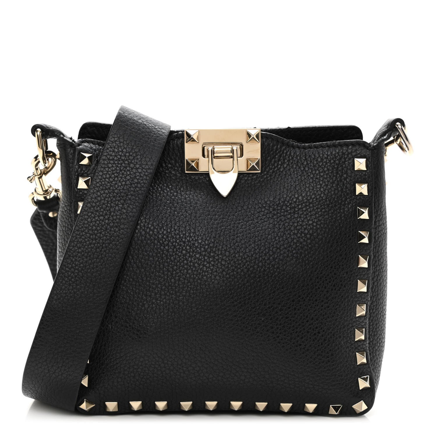 Valentino Garavani Pebbled Calfskin Mini Rockstud Flip-Lock Messenger Bag Black 1 of 14