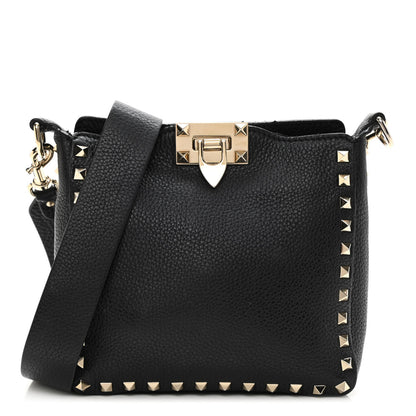 Valentino Garavani Pebbled Calfskin Mini Rockstud Flip-Lock Messenger Bag Black 1 of 14