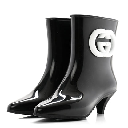 Gucci Rubber Womens Interlocking G Ankle Boot Pumps 37 Black Great White 3 of 10