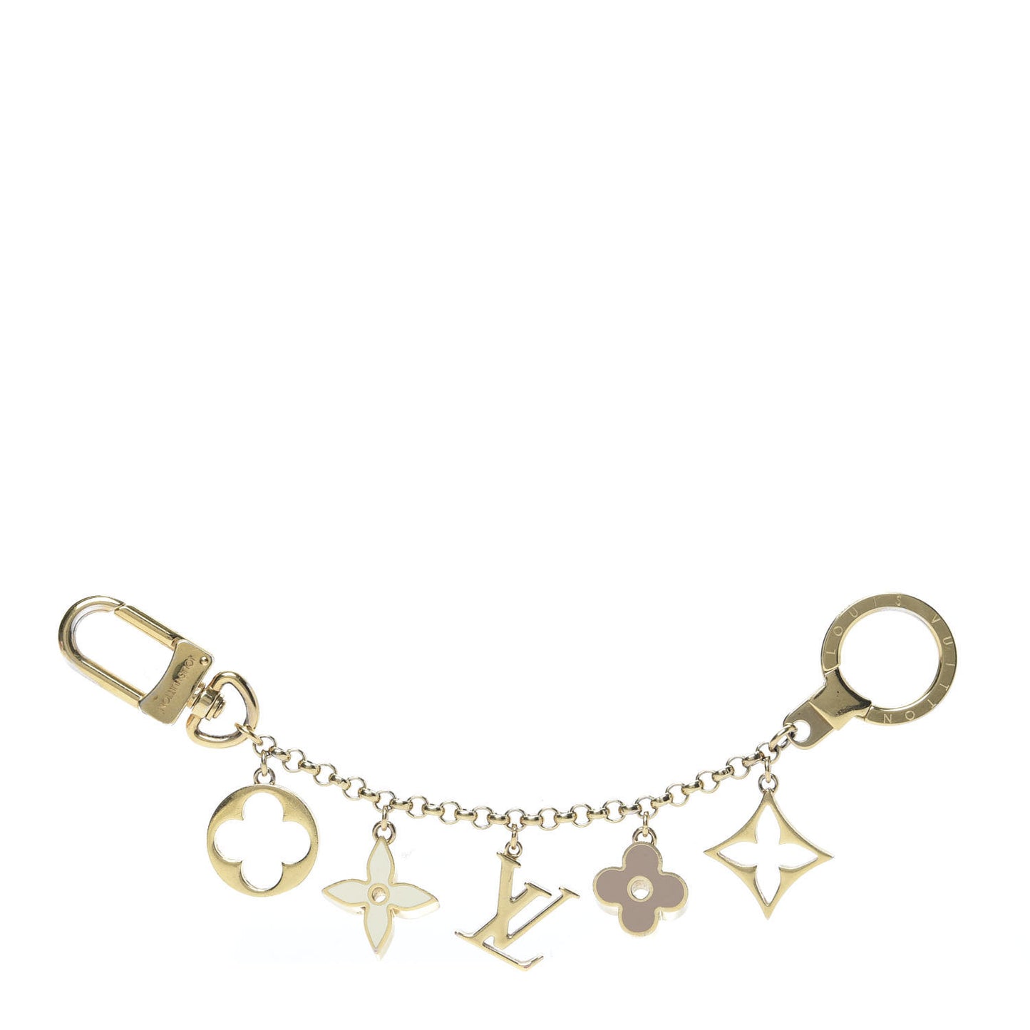 Brass Enamel Fleur De Monogram Bag Charm Chain Gold