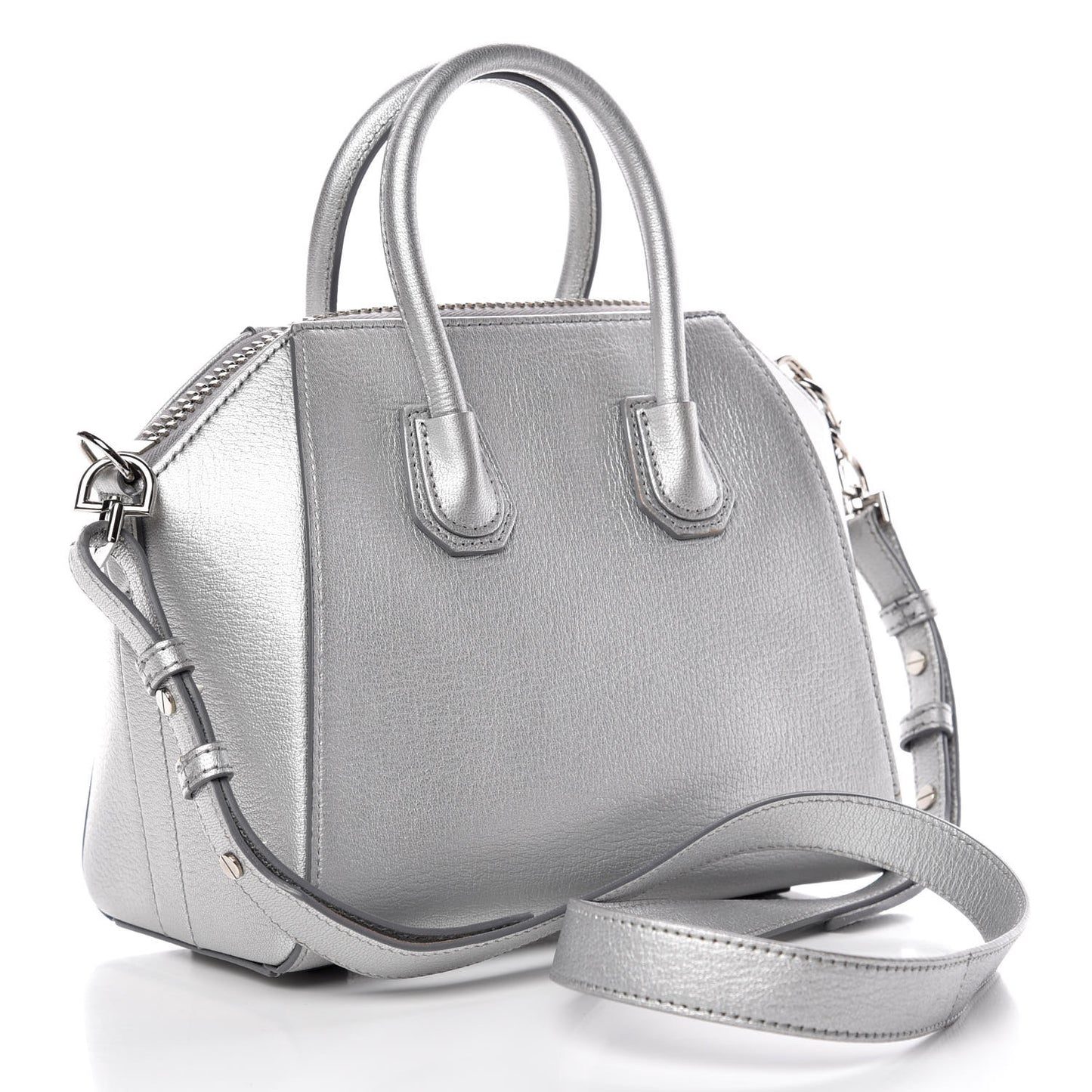 Metallic Sugar Goatskin Mini Antigona Silver