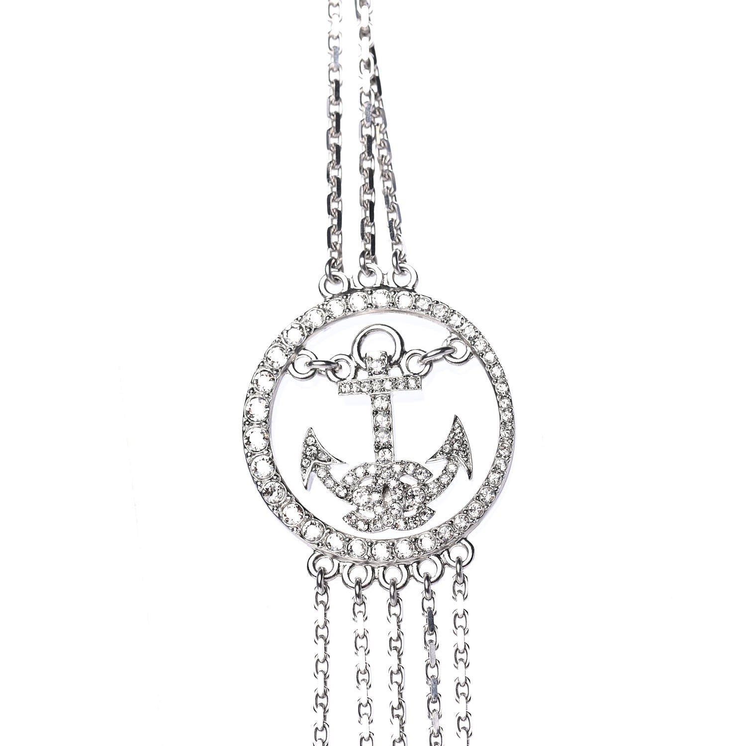 Chanel Crystal CC Anchor Necklace Grey Silver 4 of 5