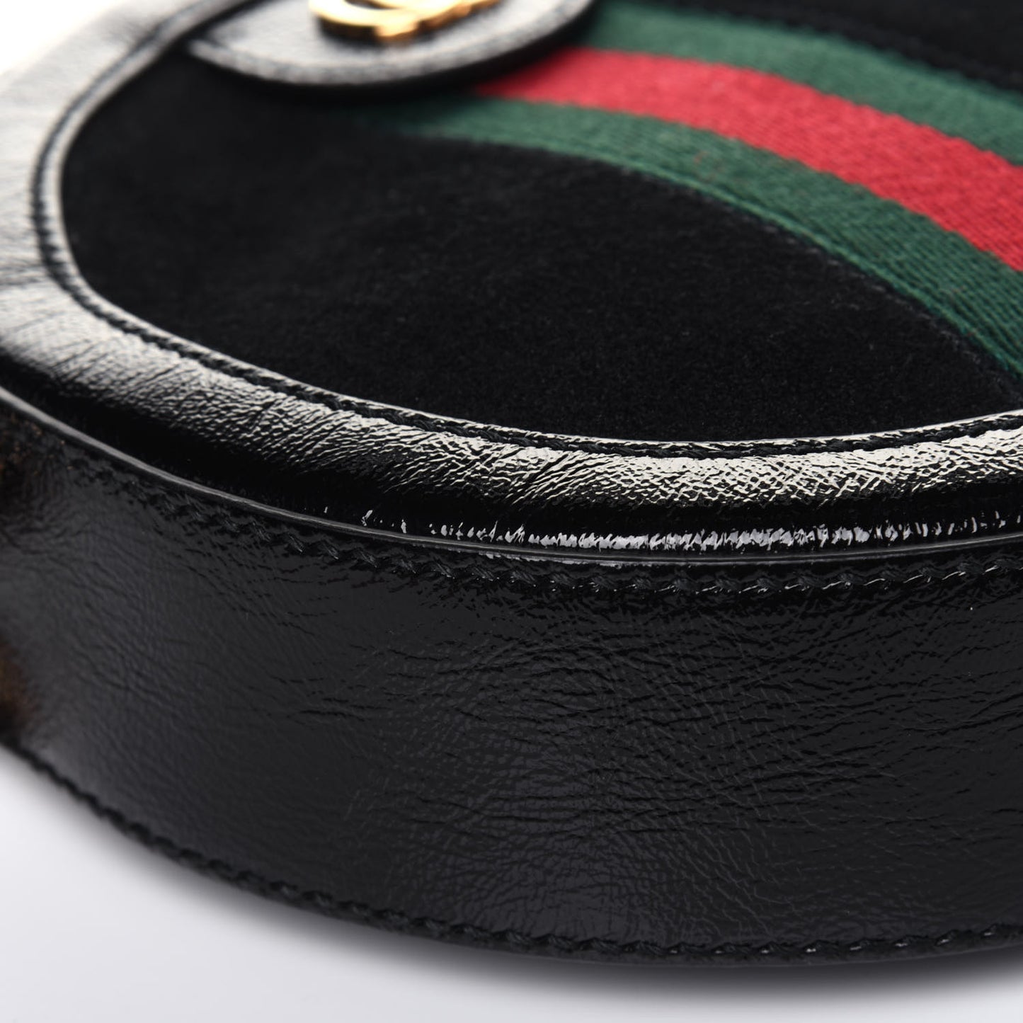 Suede Patent Web Mini Ophidia Round Shoulder Bag Black