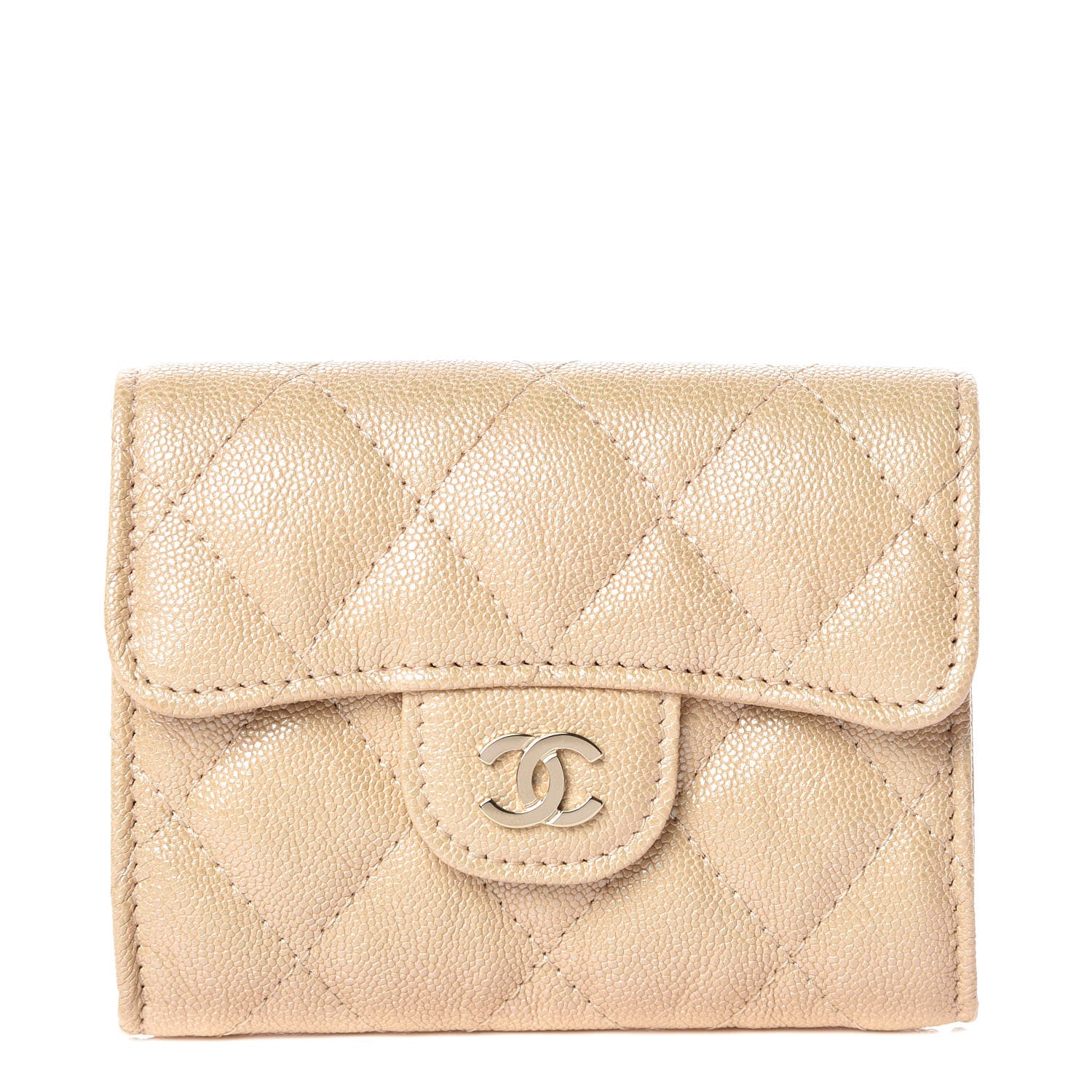Chanel Iridescent Caviar Quilted Flap Card Holder Wallet Beige 1 of 8