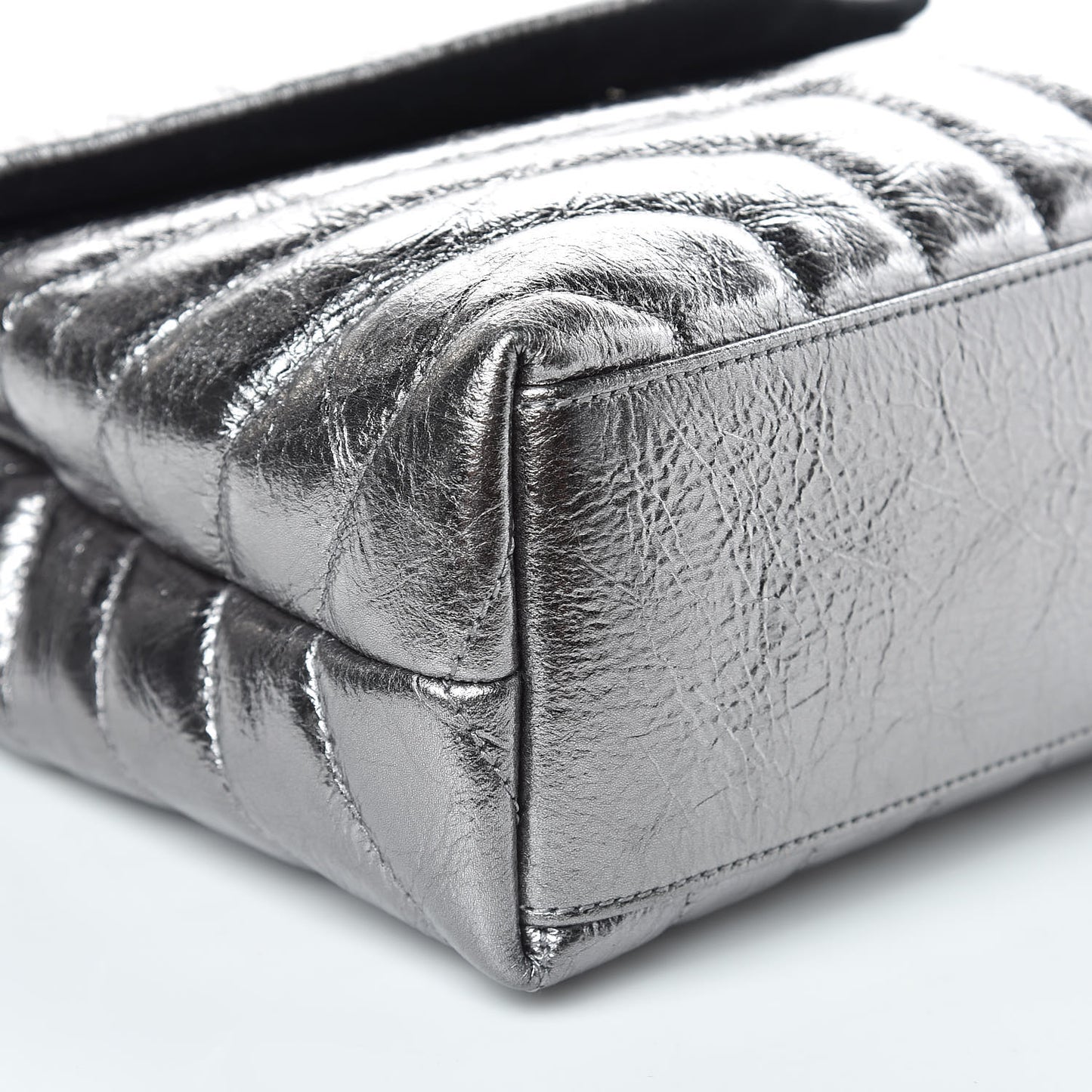 Metallic Calfskin Y Quilted Monogram Small Loulou Chain Satchel Acciaio