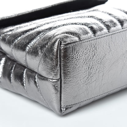 Saint Laurent Metallic Calfskin Y Quilted Monogram Small Loulou Chain Satchel Acciaio 5 of 10