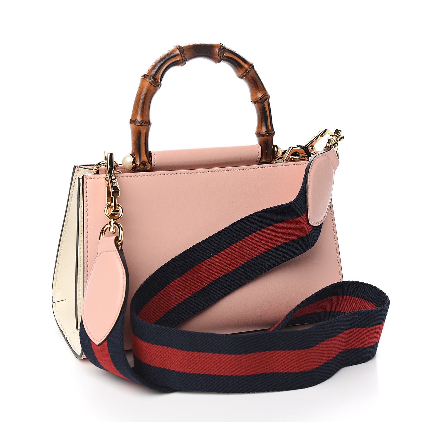 Nappa Bamboo Web Mini Nymphaea Top Handle Bag Perfect Pink Mystic White