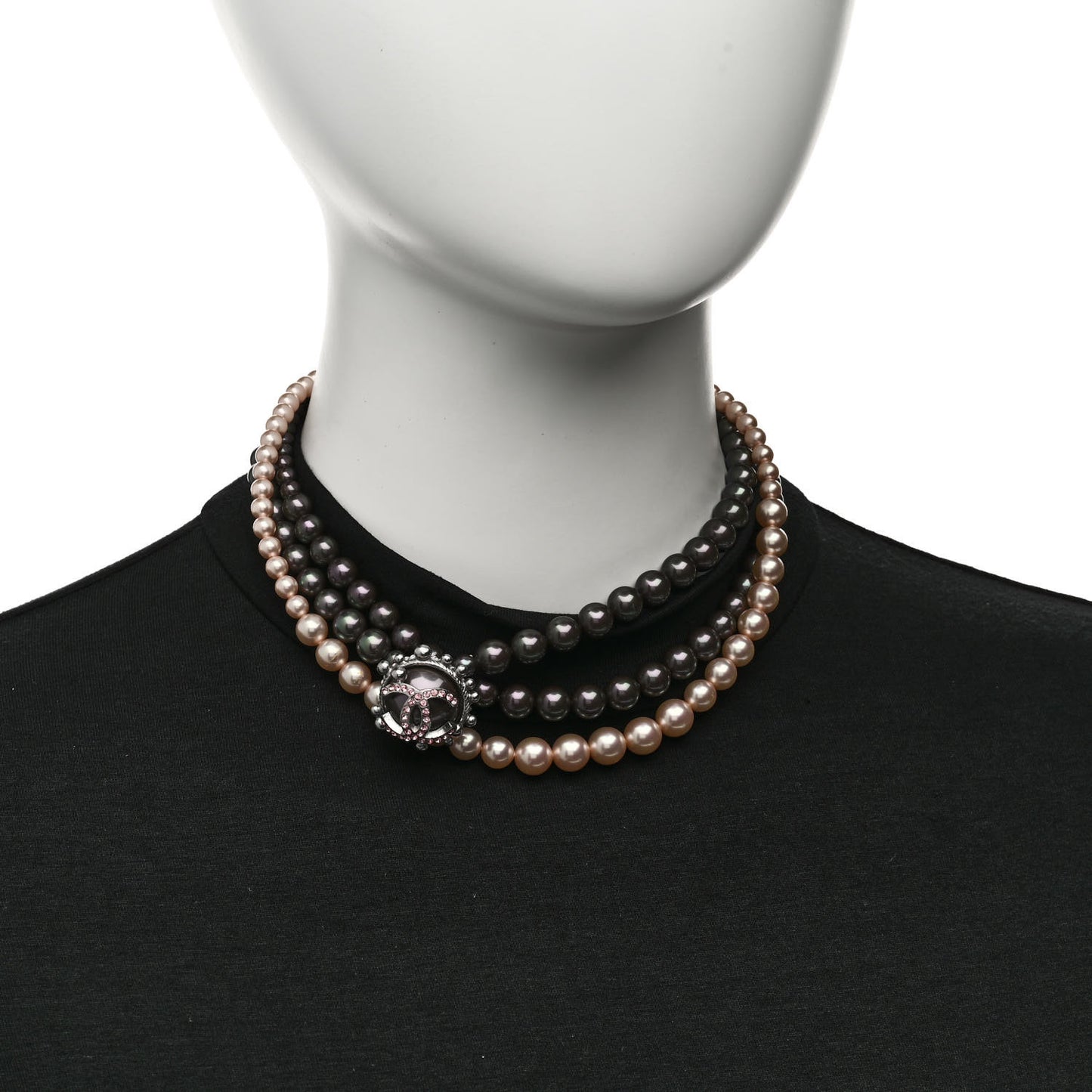Pearl Crystal Multi Strand Short Necklace Silver Pink