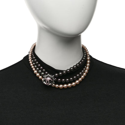 Chanel Pearl Crystal Multi Strand Short Necklace Silver Pink 2 of 7