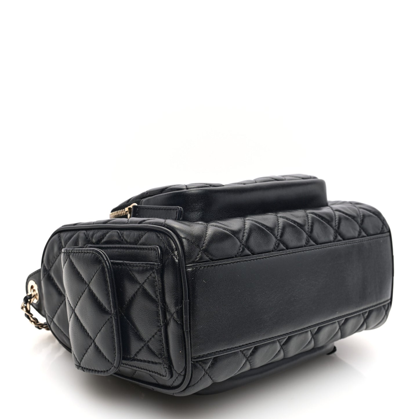 Shiny Crumpled Lambskin Quilted Medium Preppy Pocket Camera Case Black