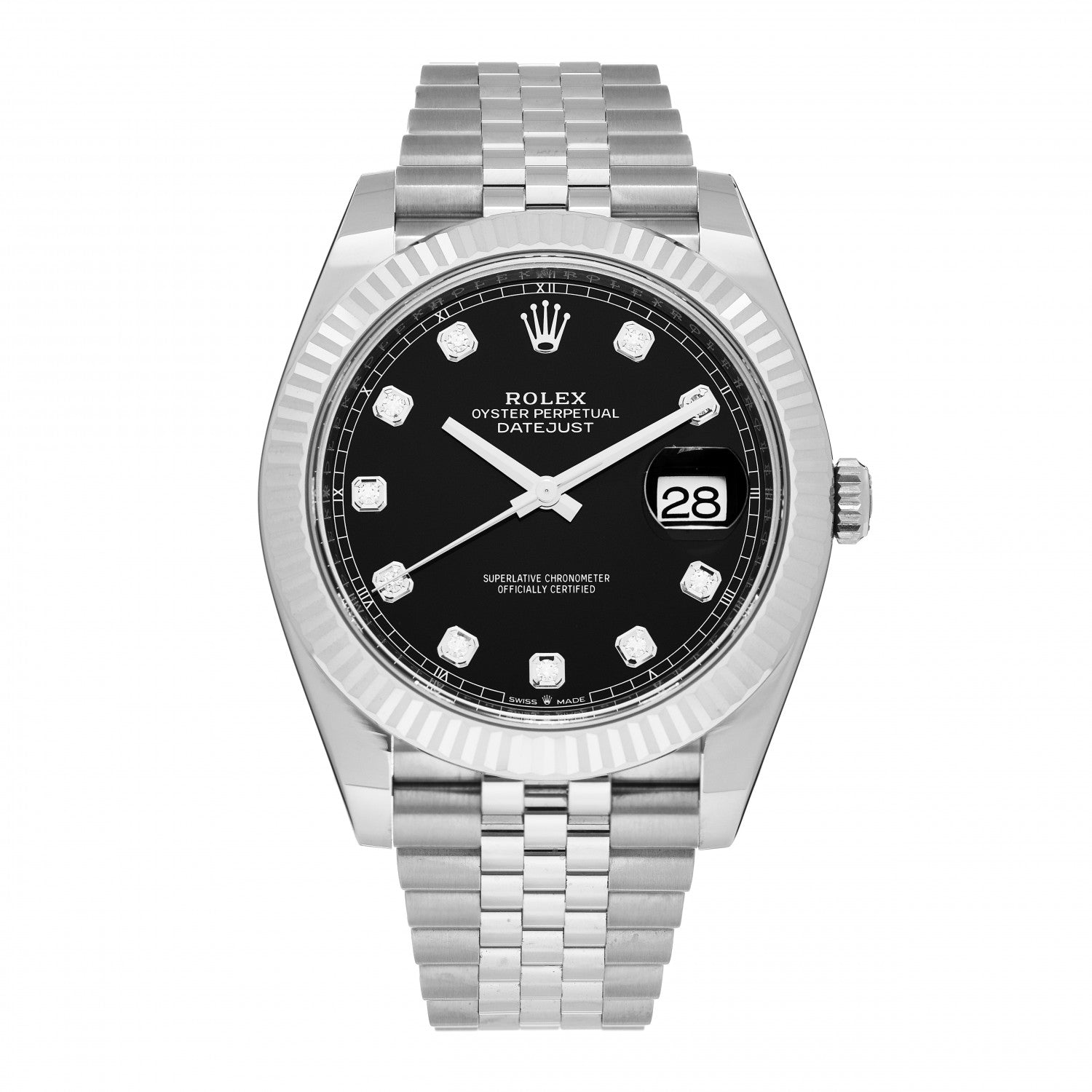 Rolex Stainless Steel 18K White Gold Diamond 41mm Oyster Perpetual Datejust Watch Black 126334 1 of 5