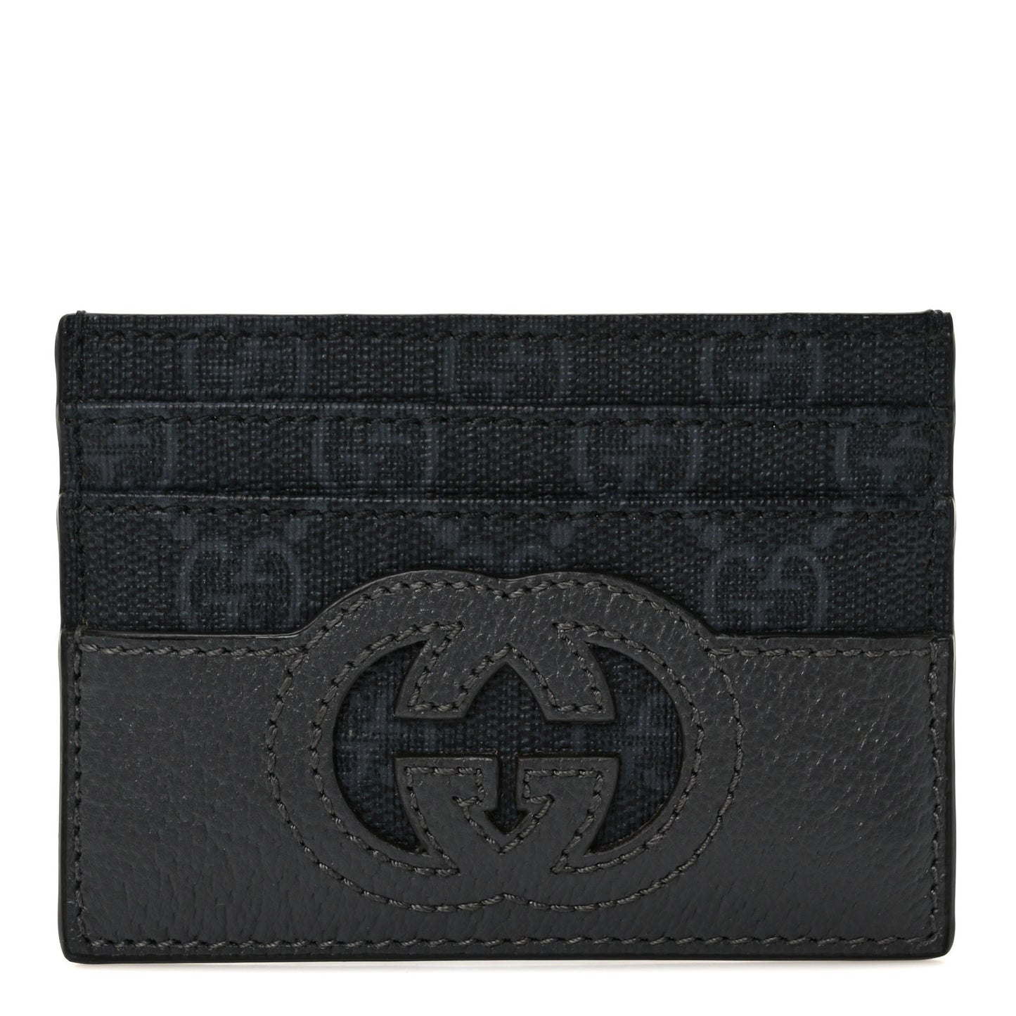GG Supreme Monogram Textured Dollar Calfskin New Basket Card Holder Black Grey